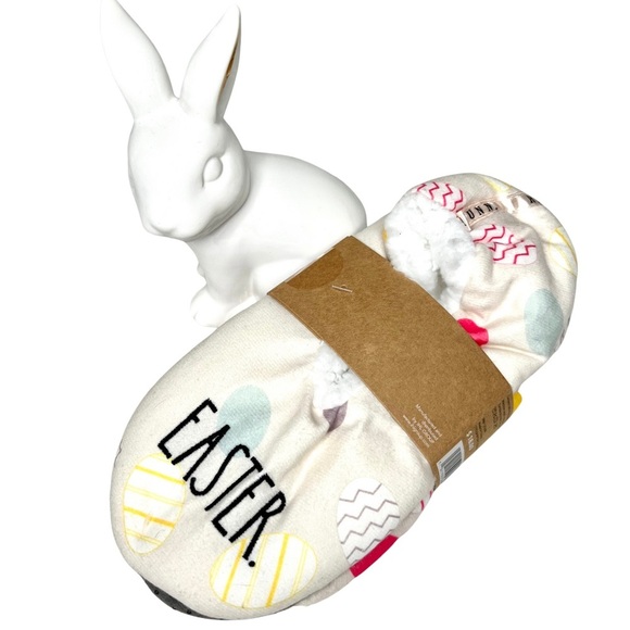 Rae Dunn New EASTER Egg Faux Sherpa Slippers Cream Small Medim S M 5 7 - Picture 16 of 17